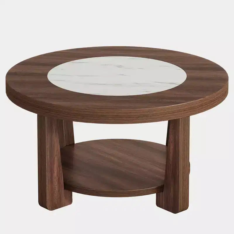 Lantine Coffee Table, 2-Tier Round Accent Center Table with Storage for Living Room