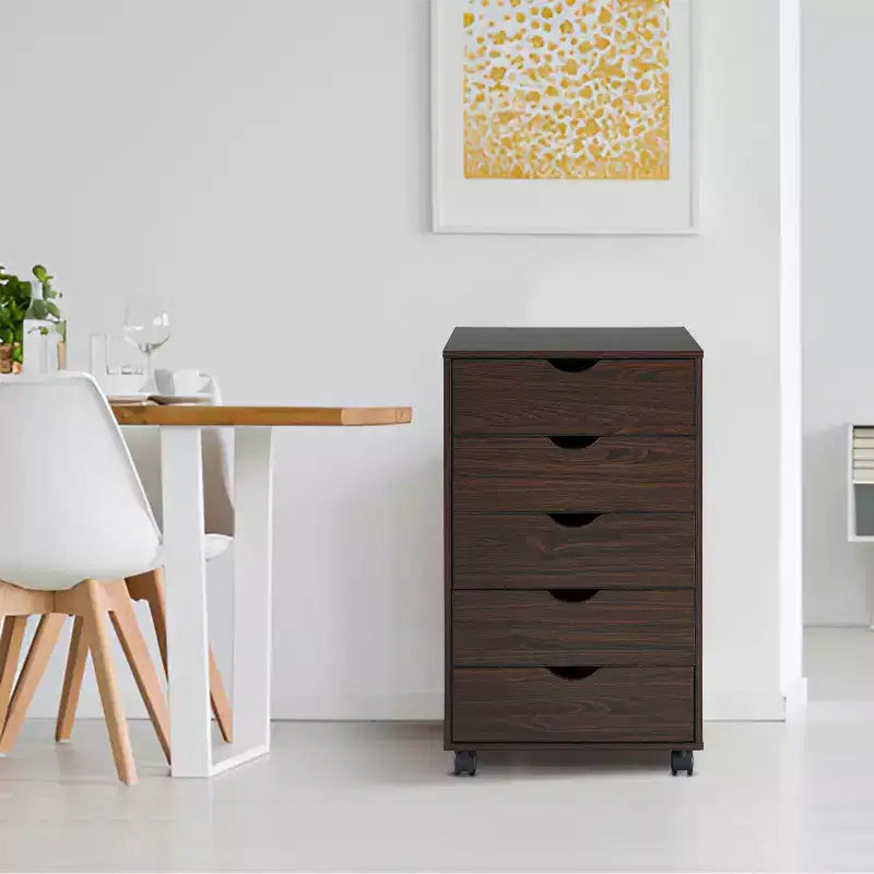 5-Drawer Office File Storage Cabinet, Smart Storage with Adjustable Dividers, Lockable Casters & Smooth Slides