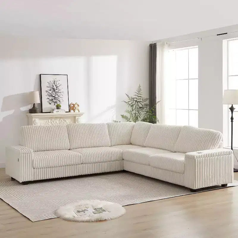 Narożna sofa sztruksowa w kształcie litery L, 4-częściowa, mieści 5 osób