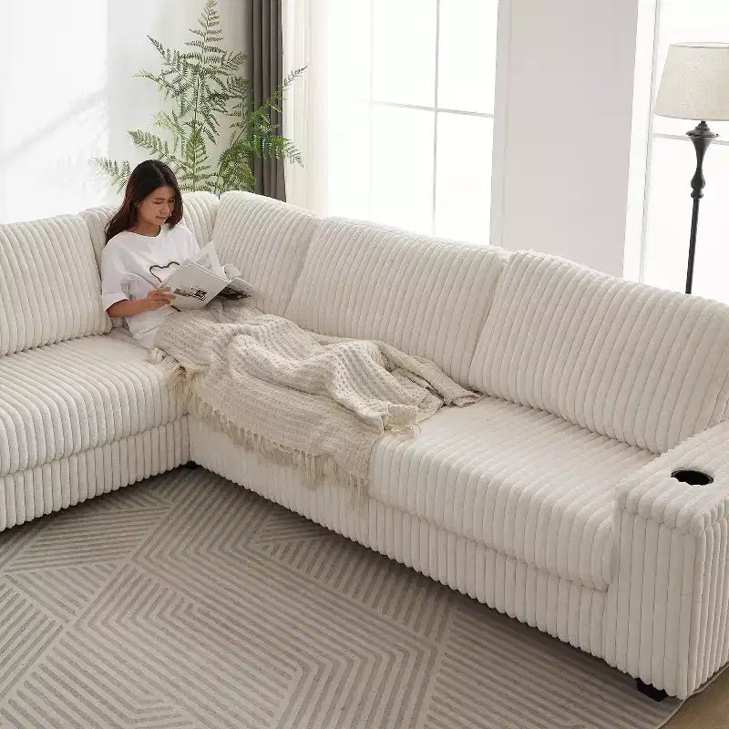 Narożna sofa sztruksowa w kształcie litery L, 4-częściowa, mieści 5 osób