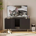 Ukryta kuweta dla 2 kotów 2-drzwiowa z czarnego tworzywa ziarnistego / naturalnego dębu, szafka pod telewizor do 55"