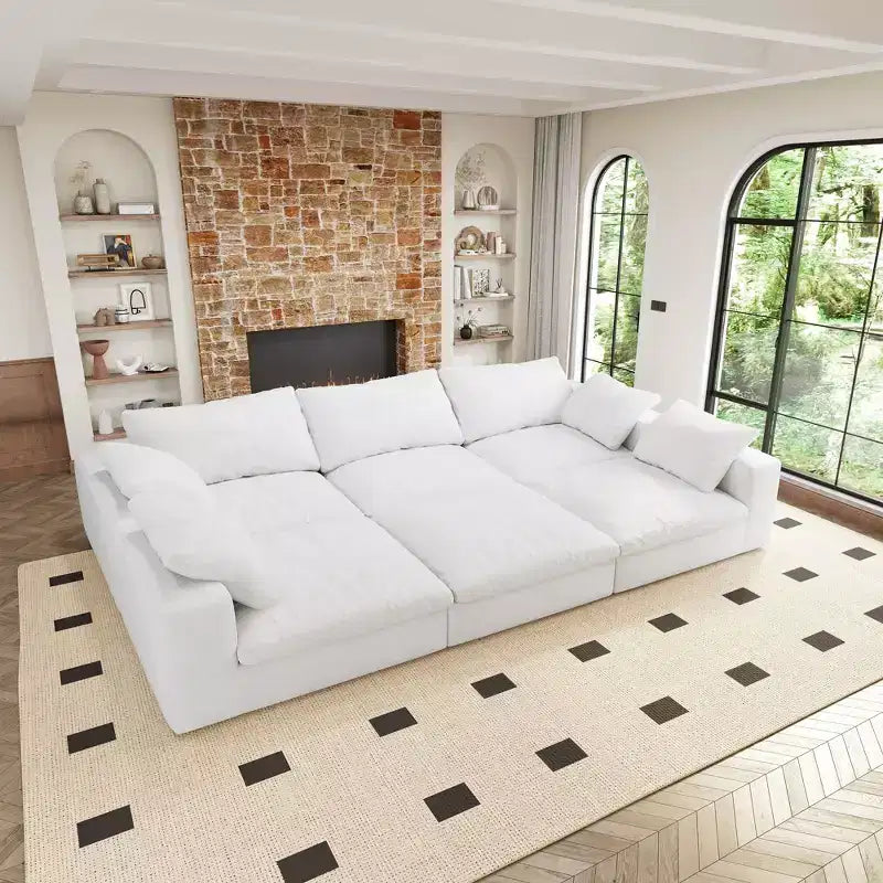 Ciemnoszara modułowa sofa chmurowa, 6-osobowa sekcja z otomaną