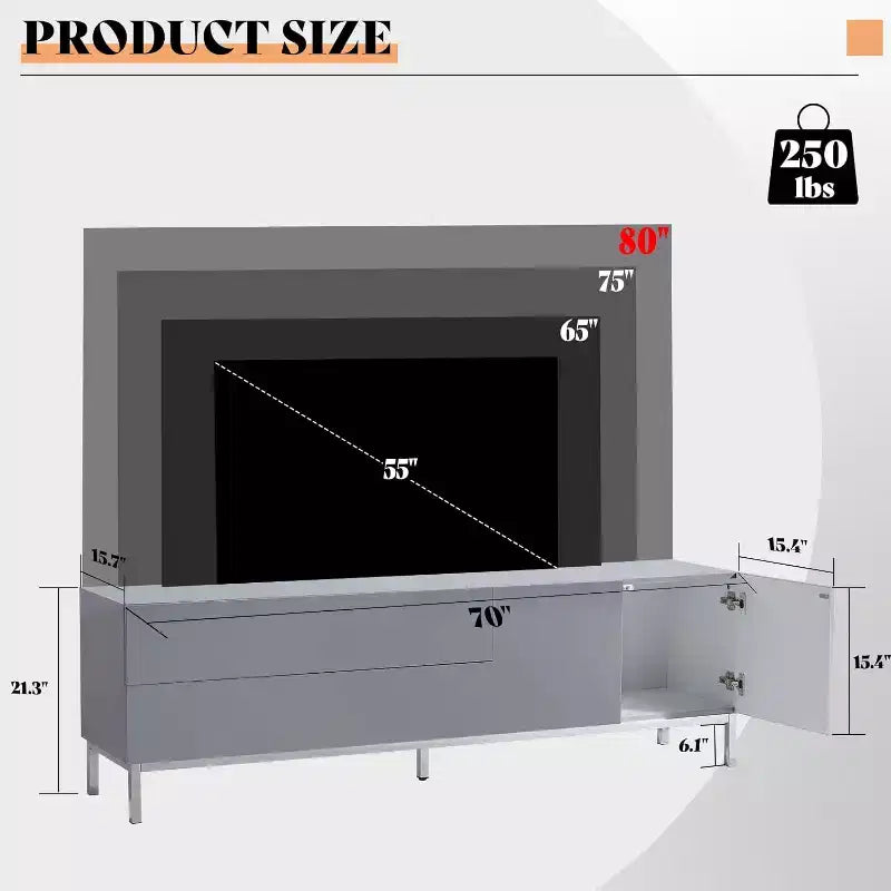 Biała szafka RTV na wysoki połysk z oświetleniem LED RGB, pasuje do telewizorów do 80 cali