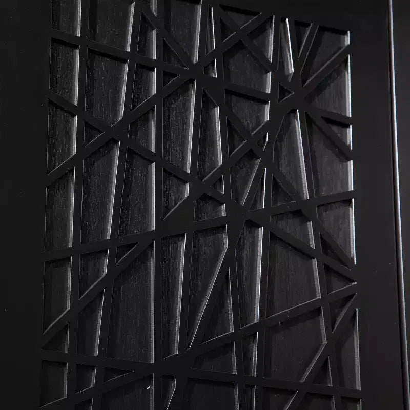 Czarna konsola multimedialna z 6 półkami do przechowywania, drzwi otwierane na dotyk