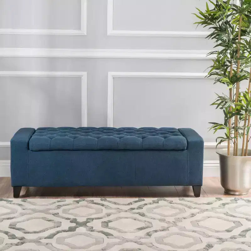 TUYOHW Modern Storage Ottoman with Tufted Top Decoration, End of Bed Bench Entryway Bench with Ample Capacity for Bedroom, Living Room, Navy Blue