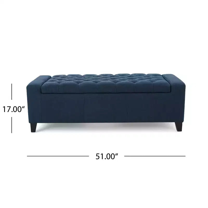 Granatowa tapicerowana ławka do przechowywania, pojedyncze siedzisko