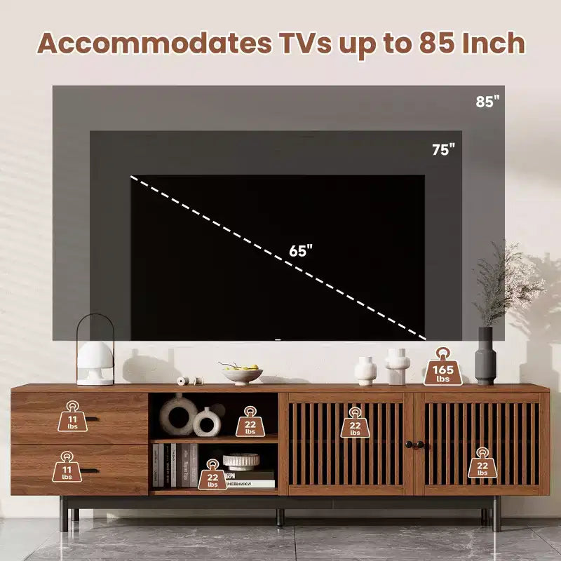 Szafka RTV orzechowa nowoczesna 198 cm na telewizory do 85 cali