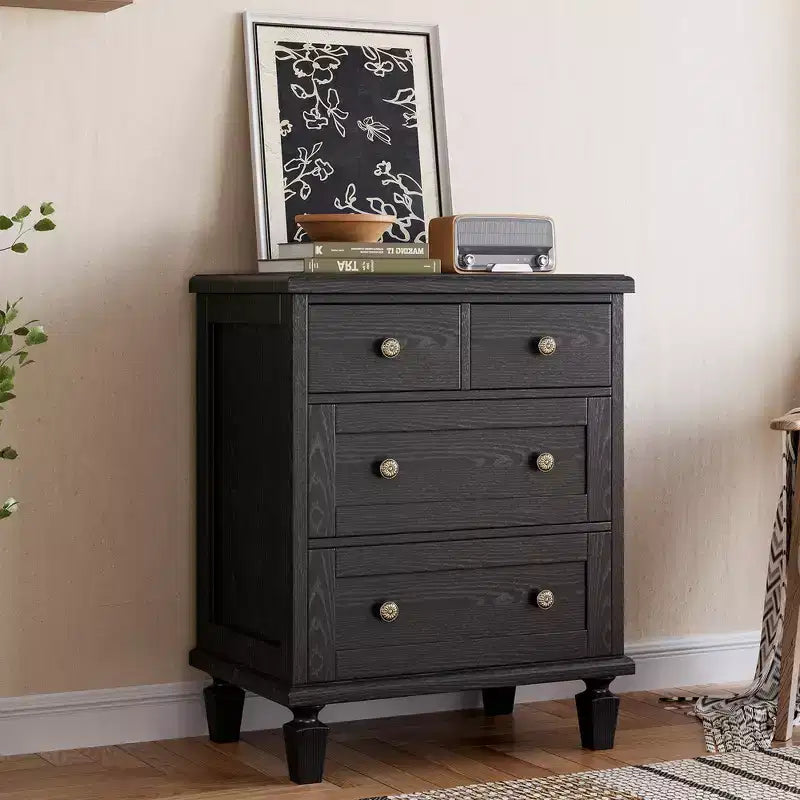 4-Drawer Vintage Wooden Dresser with Carved Handles & Tapered Legs, Spacious Storage Chest of Drawers for Bedroom, Living Room & Entryway