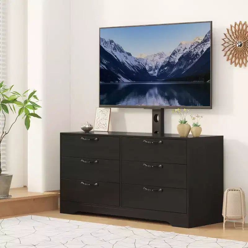 Szafka RTV z 6 szufladami i mocowaniem do telewizorów 32-75", biało-czarna, na 1 telewizor
