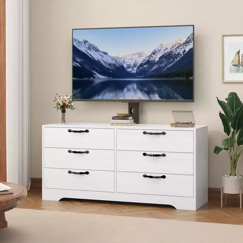 Szafka RTV z 6 szufladami i mocowaniem do telewizorów 32-75", biało-czarna, na 1 telewizor