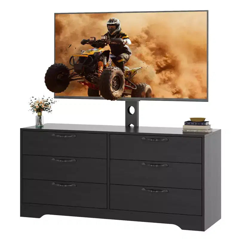 Szafka RTV z 6 szufladami i mocowaniem do telewizorów 32-75", biało-czarna, na 1 telewizor