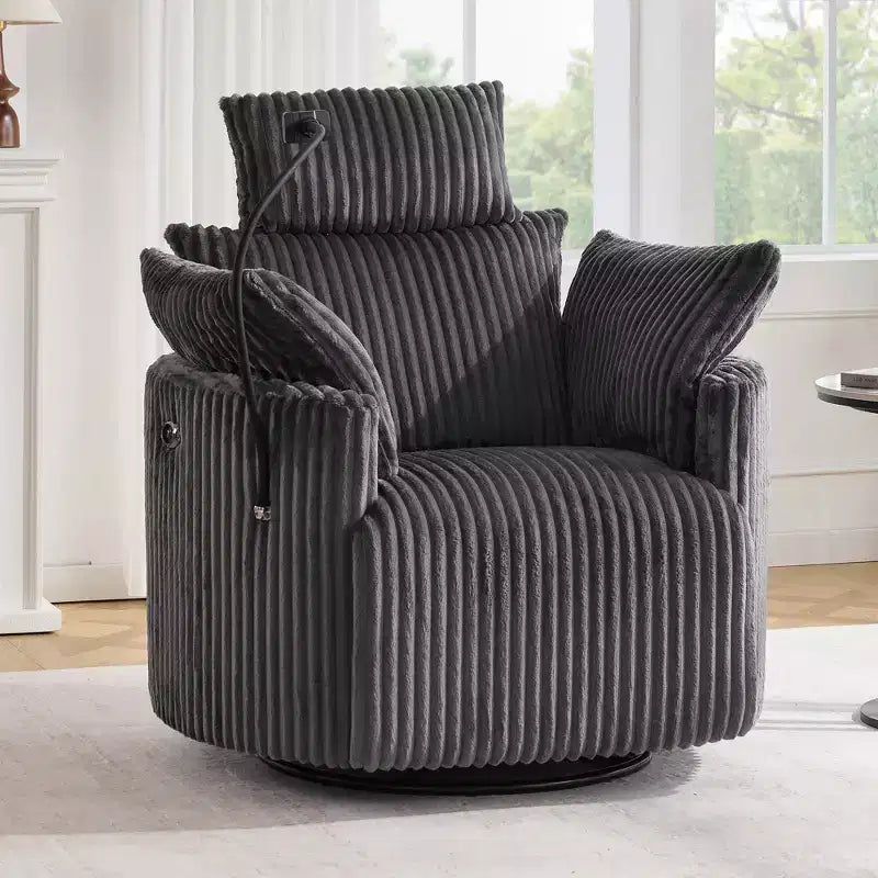 Corduroy Recliner Chair, 210 Swivel Armchair with Adjustable Backrest and Footrest, Rocking Chair with Phone Holder - ModernLuxe