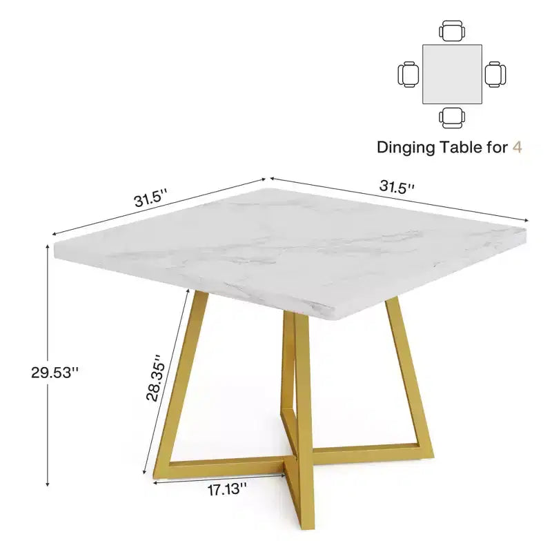 Kwadratowy stół jadalny industrialny 80 cm, naturalny/biały i złoty, 2-osobowy
