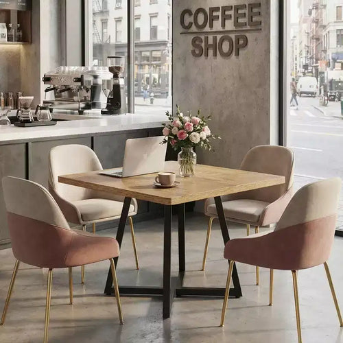 Kwadratowy stół jadalny industrialny 80 cm, naturalny/biały i złoty, 2-osobowy