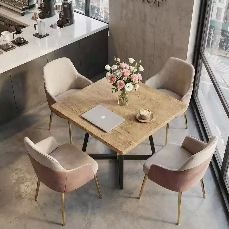 Kwadratowy stół jadalny industrialny 80 cm, naturalny/biały i złoty, 2-osobowy