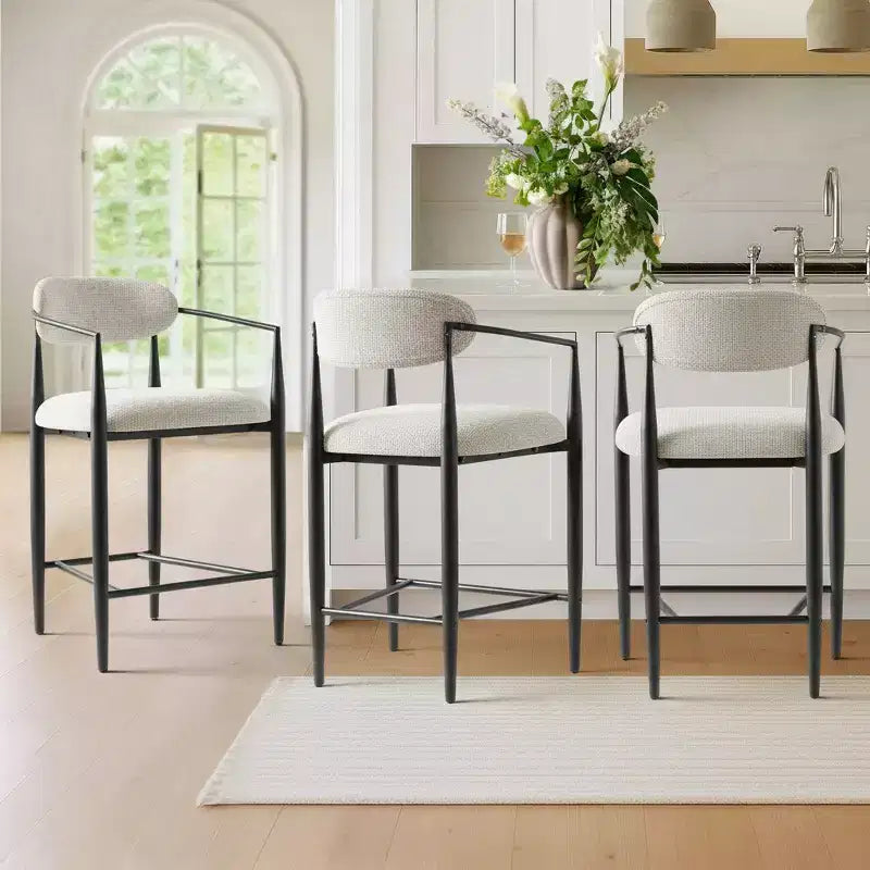 Set of 3 Modern Upholstered Counter Height Bar Stool with Tapered Black Metal Legs, Spacious Seat for Kitchen Island or Home Bar-Panipeachy