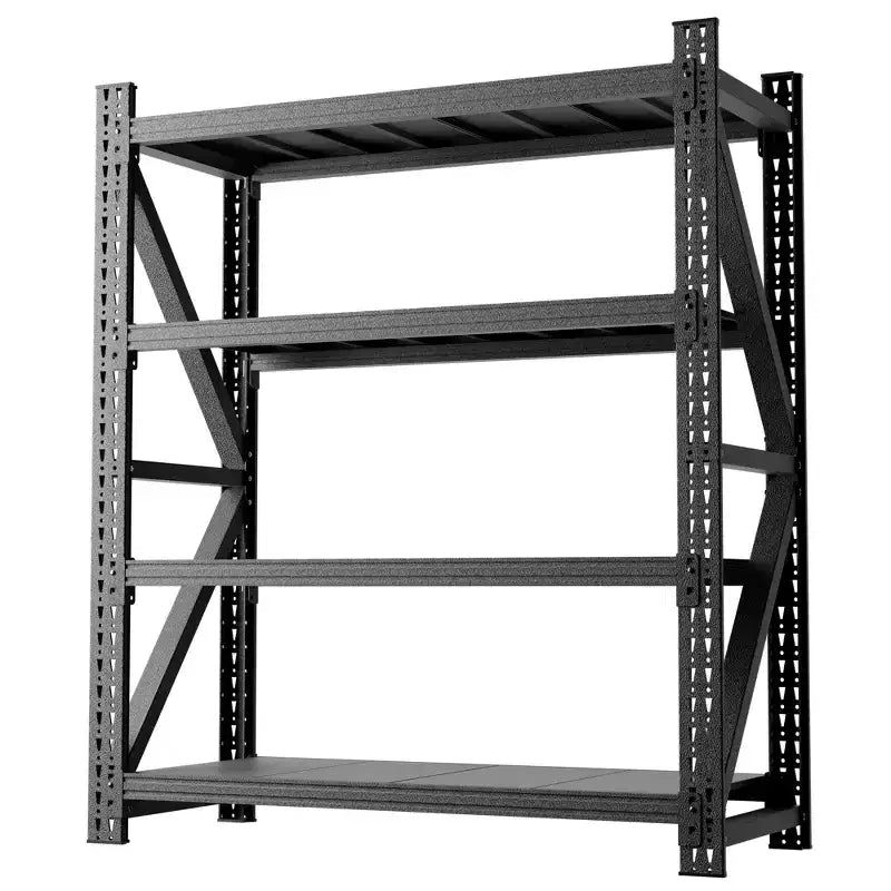 Czarny metalowy regał z regulowanymi półkami, wytrzymały stalowy regał magazynowy, do 2721 kg