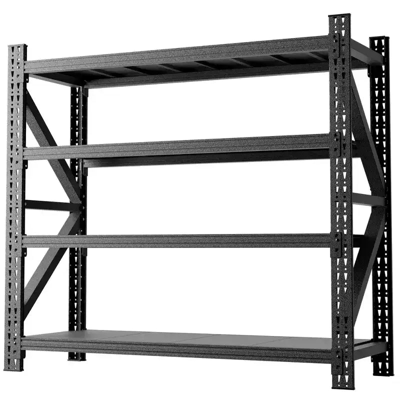 Czarny metalowy regał z regulowanymi półkami, wytrzymały stalowy regał magazynowy, do 2721 kg