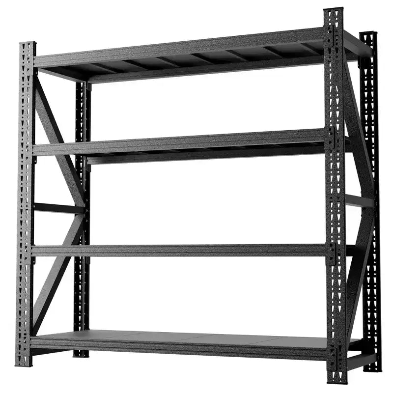 Czarny metalowy regał z regulowanymi półkami, wytrzymały stalowy regał magazynowy, do 2721 kg
