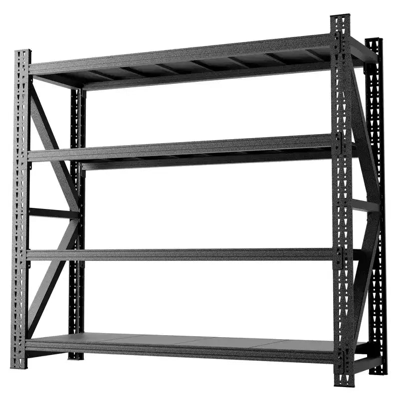 Czarny metalowy regał z regulowanymi półkami, wytrzymały stalowy regał magazynowy, do 2721 kg