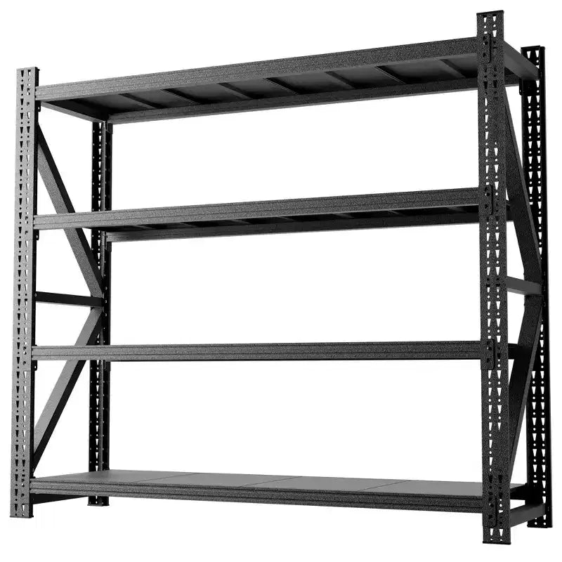 Czarny metalowy regał z regulowanymi półkami, wytrzymały stalowy regał magazynowy, do 2721 kg