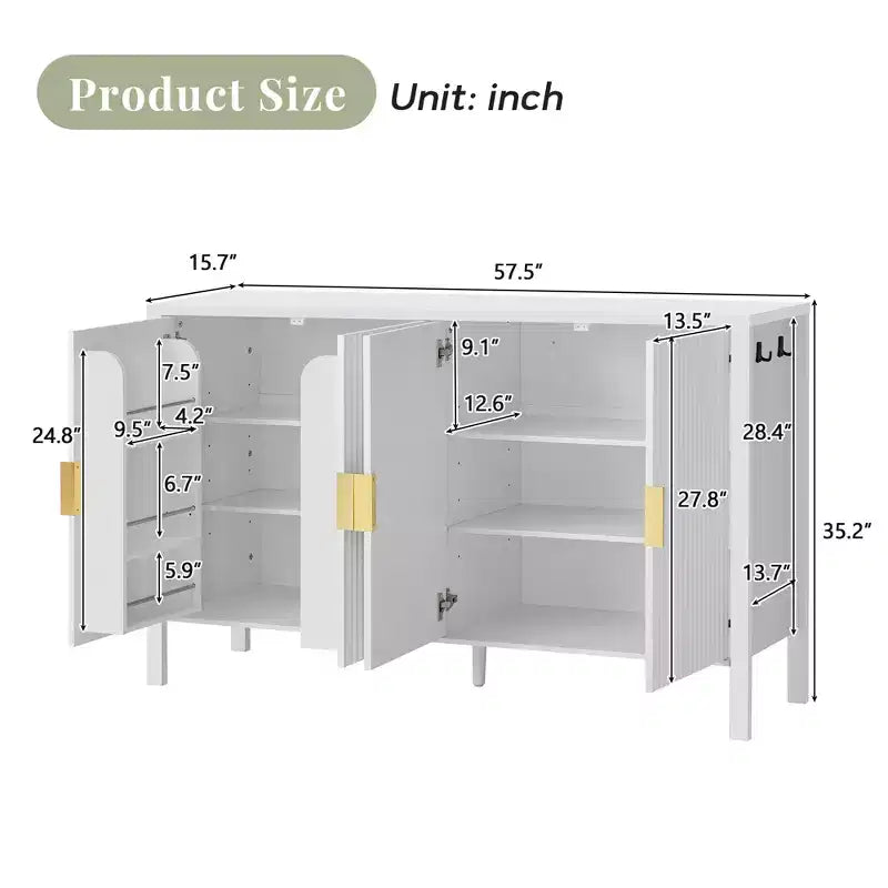 Nowoczesna szafka czterodrzwiowa z paskami i haczykami bocznymi — czarna / naturalna / biała