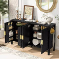 GDFStudio Flores Modern 57.5 Stripe Door Storage Cabinet, 4-Door Sideboard with Side Hooks