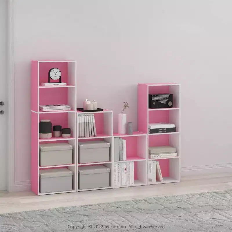 Furinno 2 Tier Compact Open Shelf Bookcase Sofa Side End Table Night Stand Storage Display Cabinet for Horizontal/Vertical Use,Pink/White