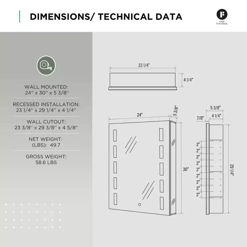 Srebrna aluminiowa szafka na leki, wpuszczana/natynkowa, lustro LED, dla 1–2 osób