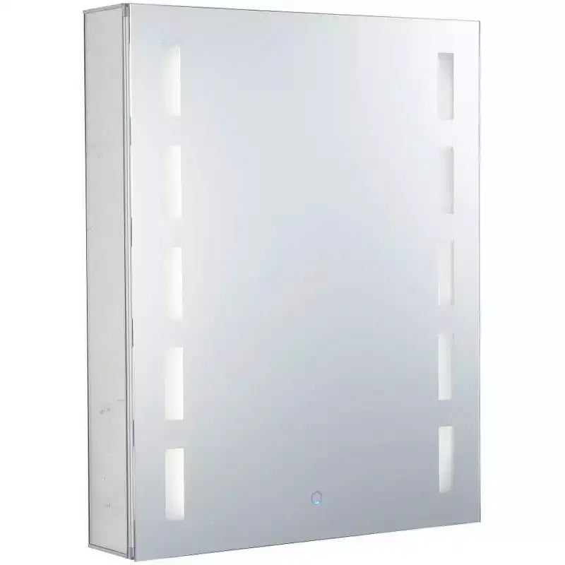 Srebrna aluminiowa szafka na leki, wpuszczana/natynkowa, lustro LED, dla 1–2 osób
